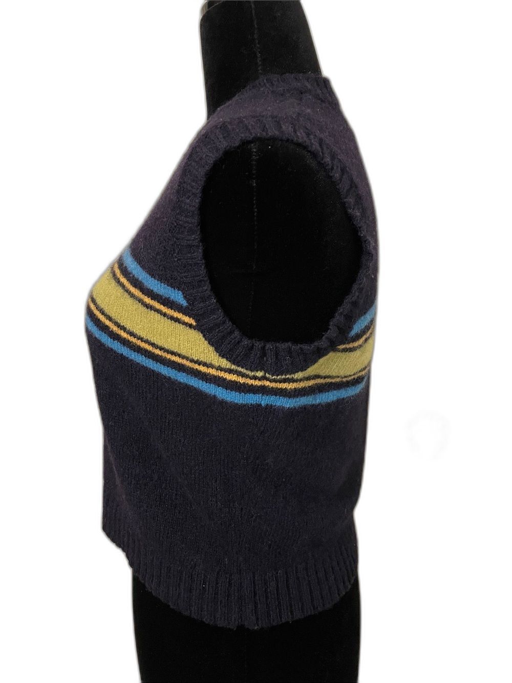 Vintage M.Y. Sportswear Wool Sweater Vest Womens Large Navy Blue Lime Striped - Picture 5 of 10